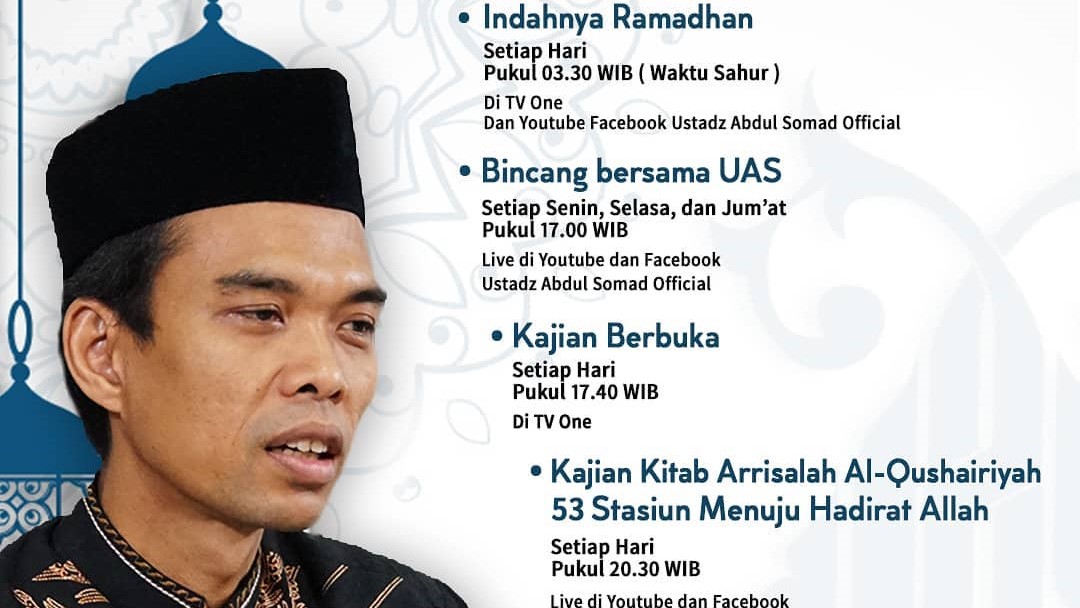 Catat Nih! Ini Jadwal Yotube dan TV Acara Ustadz Abdul Somad selama Bulan Ramadan