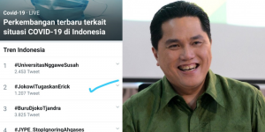 Optimis PEN Dipimpin Erick Thohir, Tagar #JokowiTugaskanErick Trending Nomor 2 di Twitter Gaes
