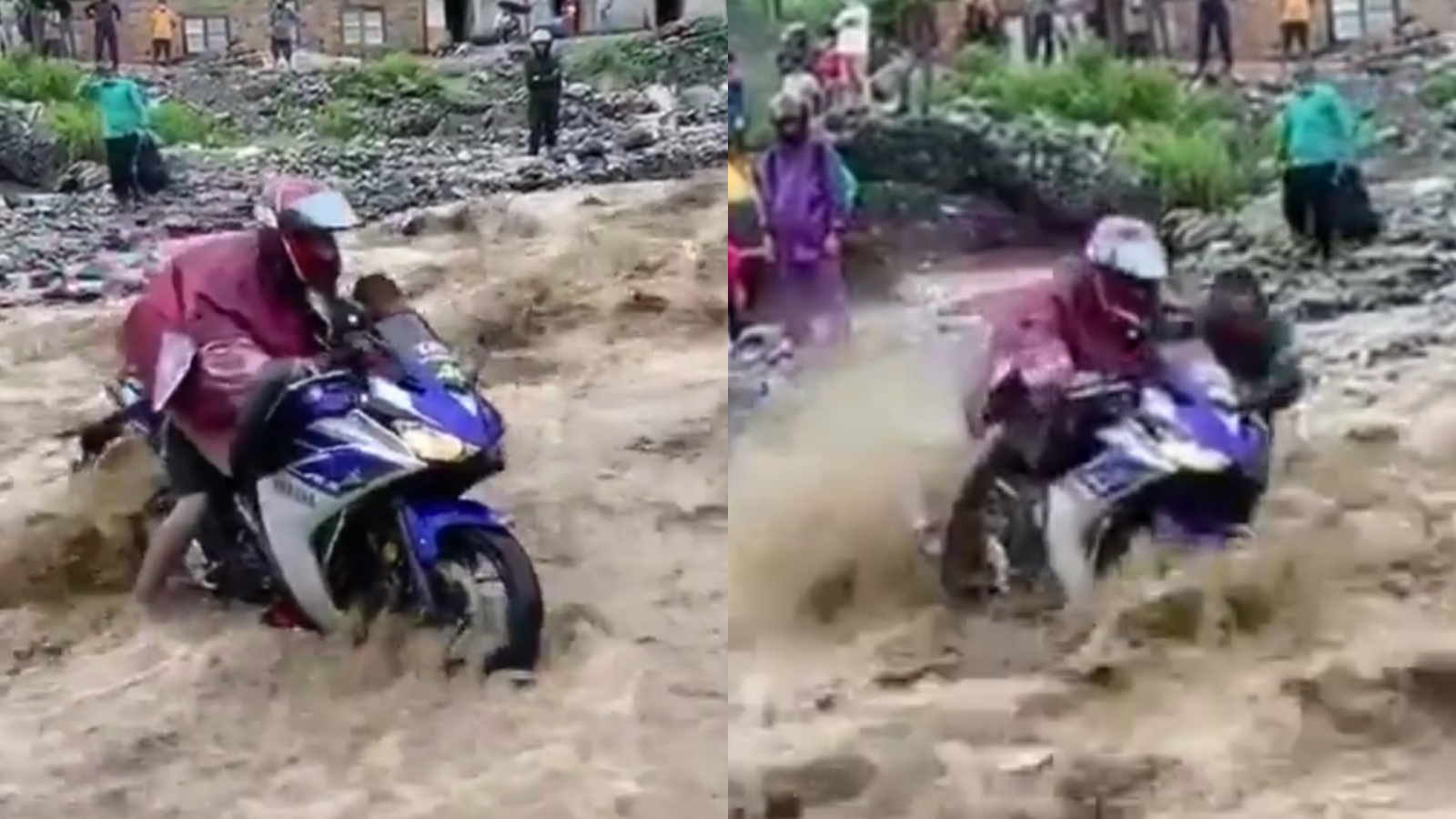 Wadidaw, Viral Pemotor Yamaha R15 Nekat Terjang Banjir, Endingnya Mengejutkan