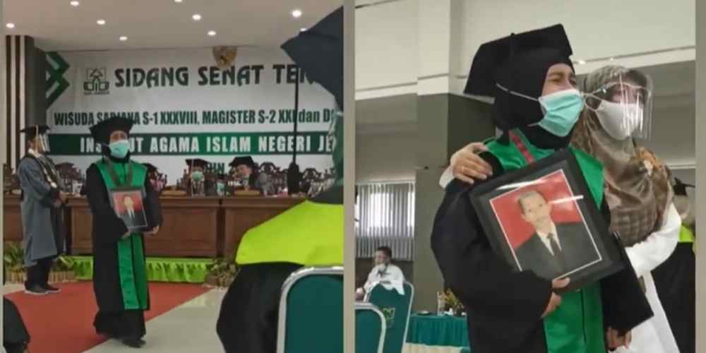 Bikin Haru, Wanita Ini Wakili Wisuda Suaminya yang Sudah Meninggal Gaes