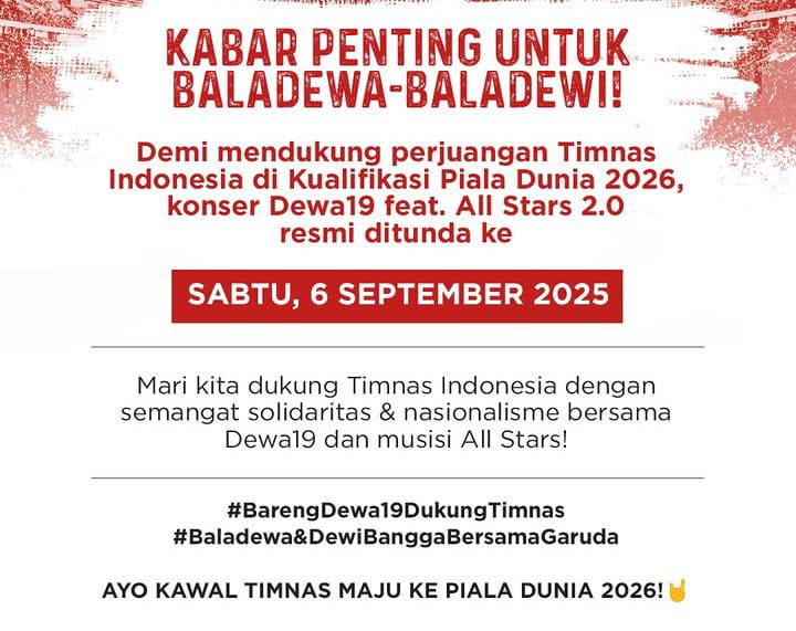 Konser Dewa Di GBK Ditunda Demi Laga Indonesia vs Bahrain