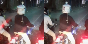 Viral Pemotor Ini Pakai Helm Rice Cooker di Jalanan, Netizen Auto Ngakak Gaes