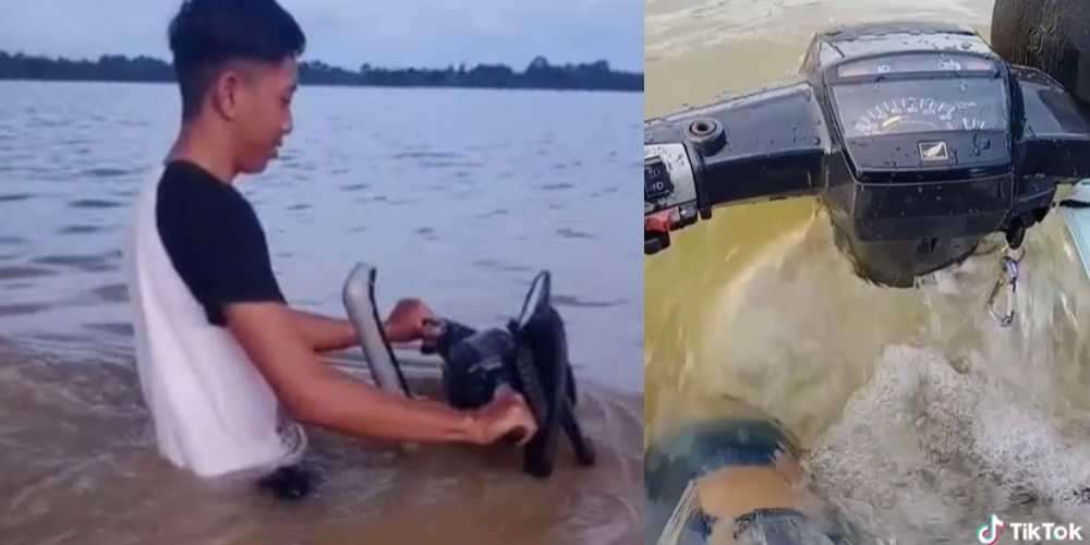 Heboh, Pria Ini Lajukan Motor Jadul di Dalam Air, Netizen: Bisa-bisanya Gak Mogok