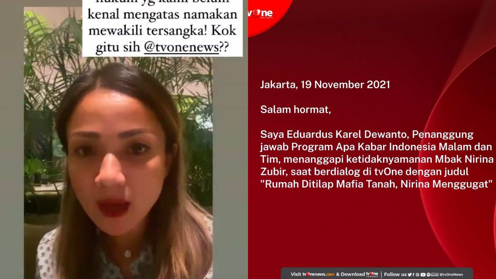 Mengaku Dijebak Oleh TV One, Nirina Zubir Marah Mafia Tanah Diberi Pangung