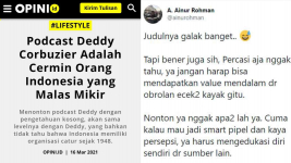 Podcast Deddy Corbuzier Cerminan Orang Indonesia Malas Mikir? Ini Kata Netizen