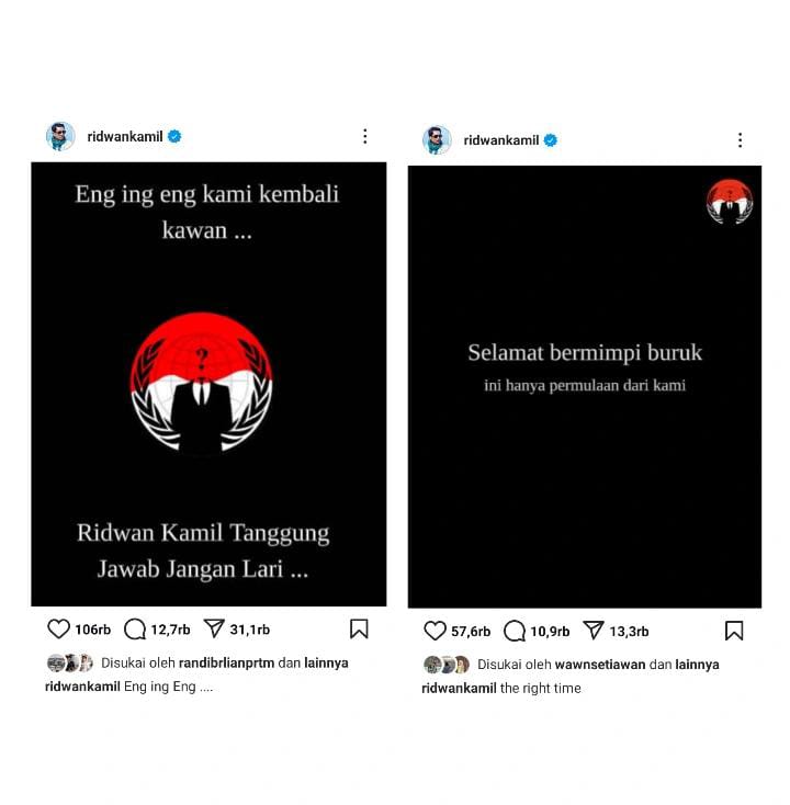 Instagram Ridwan Kamil Diduga Diretas, Muncul Unggahan Misterius Bertema Anonim