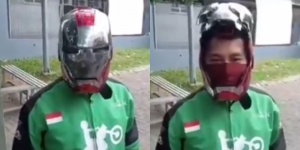 Viral Video Driver Ojol Pakai Helm Mirip Iron Man, Canggih dan Keren Abis Gaes