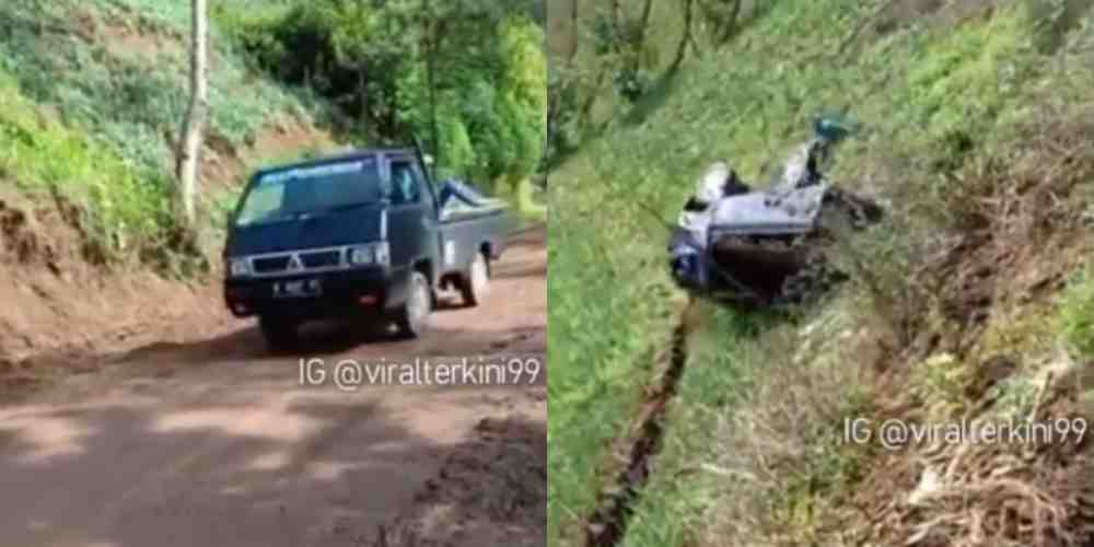 Ngeri Banget, Berikut Detik-detik Viral Mobil Pickup Jatuh ke Dalam Jurang