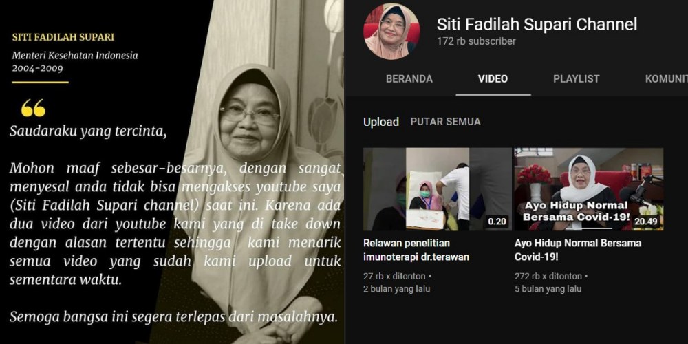 Fakta 2 Video Milik Mantan Menkes Siti Fadilah Supari Dihapus Pihak YouTube