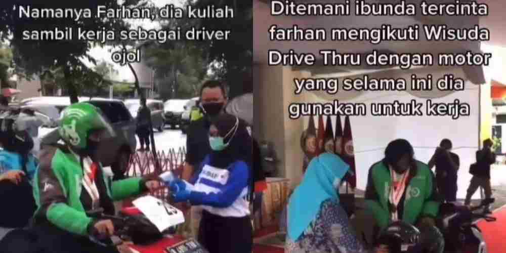 Viral Cowok Pakai Jaket Ojol Ikuti Wisuda Drive Thru, Bikin Netizen Bangga Gaes 