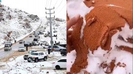 Viral Penampakan Langka Turunnya Salju di Arab Saudi, Sampai Diselimuti Pasir