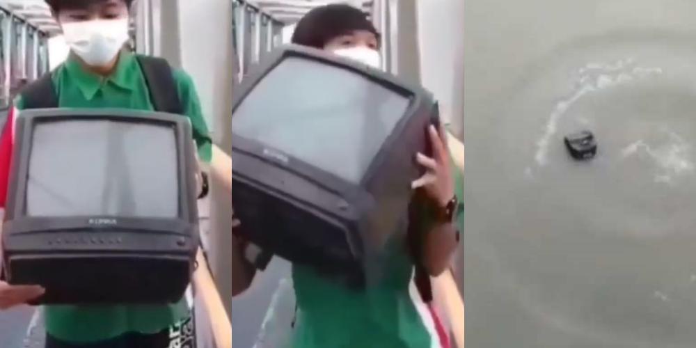 Viral Video Pemuda Buang TV ke Sungai Demi Konten, Netizen Auto Emosi Gaes